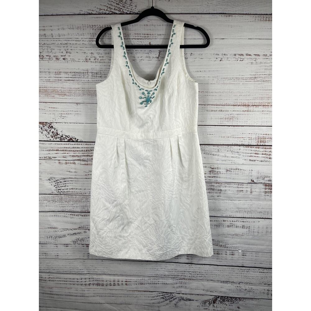 Studio I Dress Women's 16 White Jacquard Beaded Neck Sleeveless Lined Cocktail